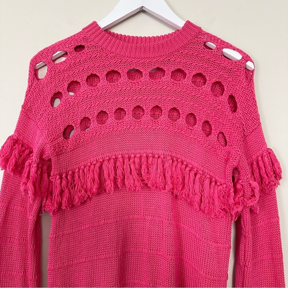 Jonathan Simkhai Pink Cutout Chunky Tassel Sweater - Picture 2 of 8